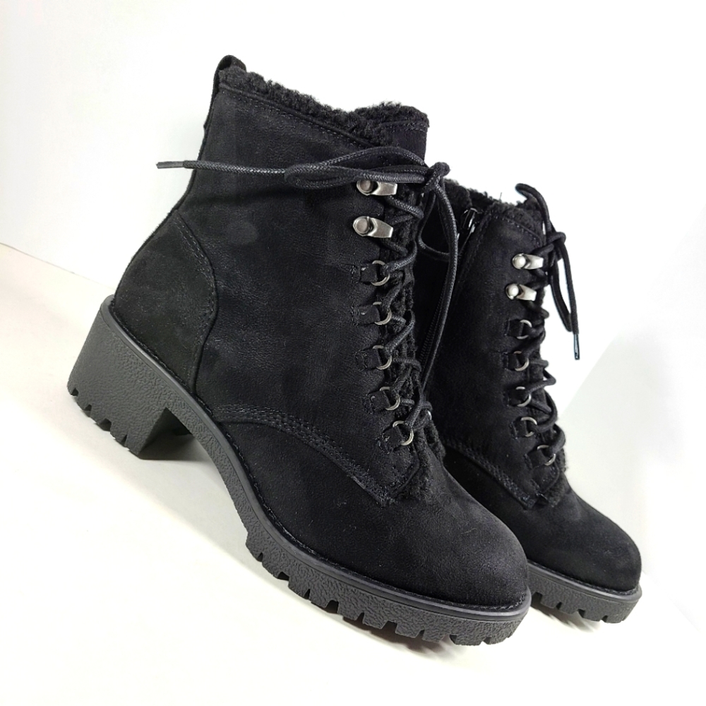 POP Womens Black Oiled Fab Black Suede Boots Size